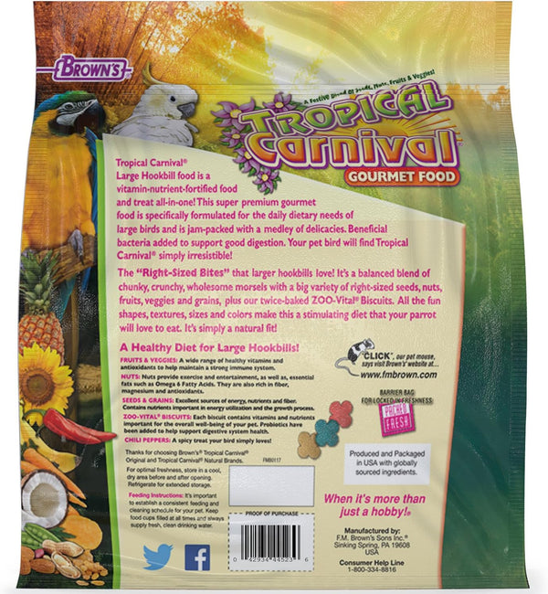 F.M. Brown'S  Gourmet Large Hookbill Food for Parrots, Cockatoos and Macaws over 13", 5-Lb Bag - Vitamin-Nutrient Fortified Daily Diet