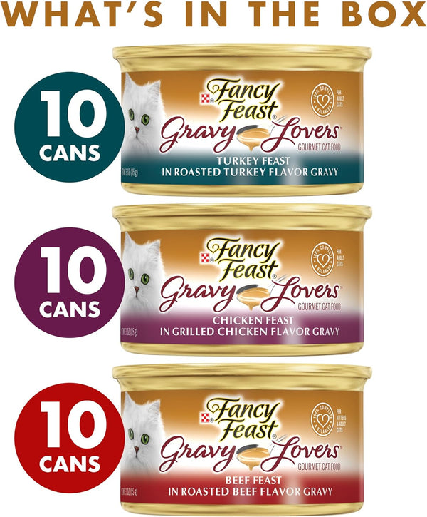 Purina  Gravy Lovers Poultry and Beef Gourmet Wet Cat Food Variety Pack - (Pack of 30) 3 Oz. Cans