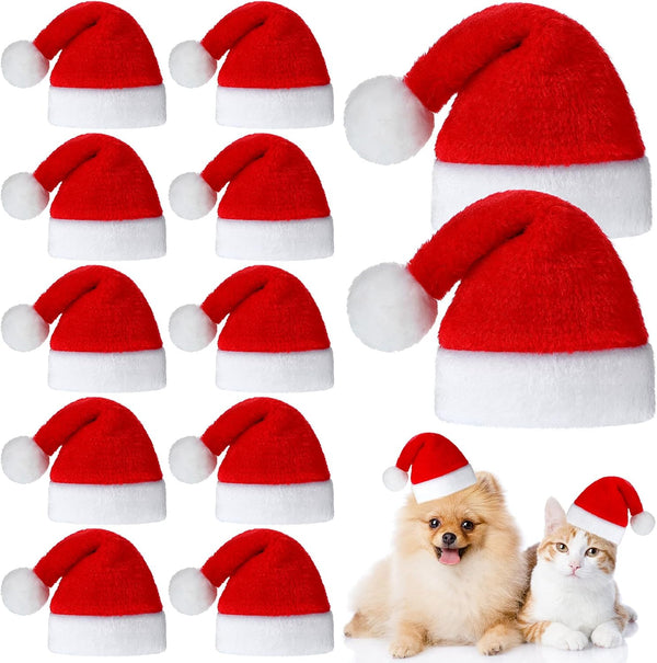 12 Pieces Dog Santa Hat PET Christmas Hat Soft Plush Cat Hat Pet Costumes for Small Dog Cat Puppy Christmas Supplies (Solid Pattern)