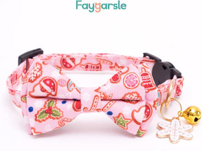 2 Pack Christmas Cat Collar Cute Holiday Cat Collar with Bow Tie Breakaway Pink Green Winter Collar for Boy Girl Cats Female Male Cat Christmas Collar