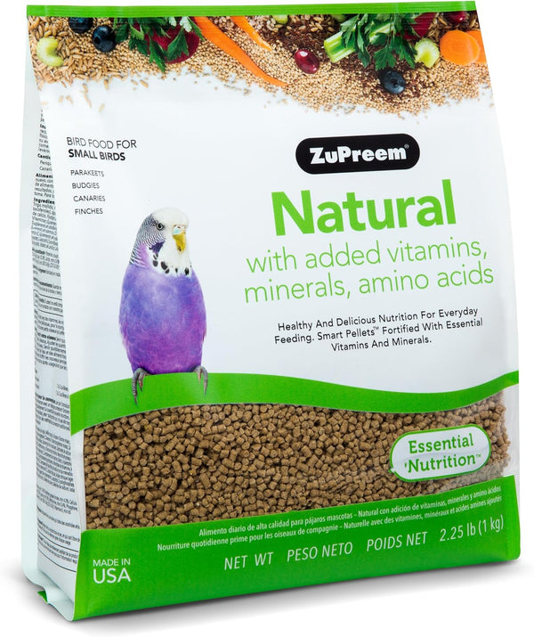 Natural Bird Pellets, Daily Bird Food for Parakeet, Budgie, Parrotlet, Dove, Core Nutrition for Small Birds, Added Vitamins, Made in USA, Parakeet Food, Budgie Food (S, 2.25 Lb)