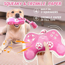 Cute Dog Plush Toys : Squeaky Dog Toys with Crinkle Paper and Interactive Rope Toy for Tug of War - Game Controller Dog Chew Toy with 3 Squeakers for Puppy, Small, Medium, Large Dogs (Pink)