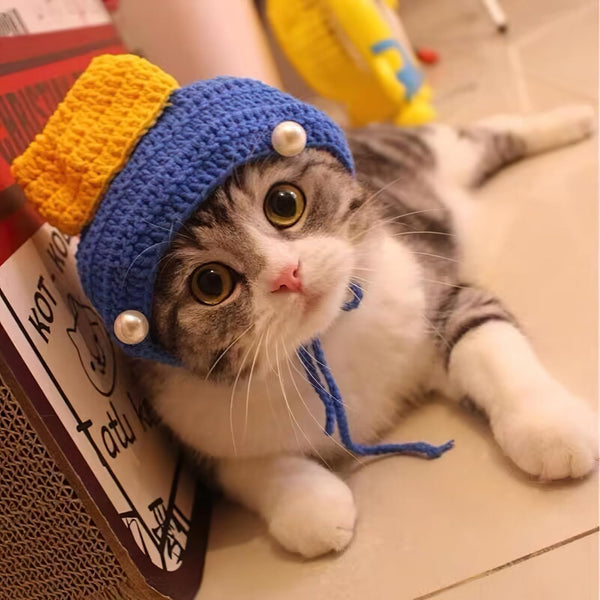 Cat Apparel Cat Hats Headgear Styling Cute Funny Pet Costume Accessories Decoration for Halloween, Christmas, Parties (Bule Hat)