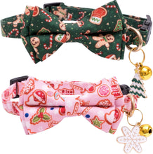 2 Pack Christmas Cat Collar Cute Holiday Cat Collar with Bow Tie Breakaway Pink Green Winter Collar for Boy Girl Cats Female Male Cat Christmas Collar