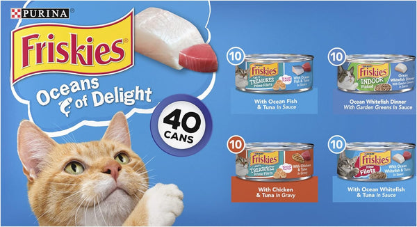 Purina  Wet Cat Food Variety Pack, Oceans of Delight Flaked & Prime Filets - 5.5 Oz. Cans (Pack of 40)