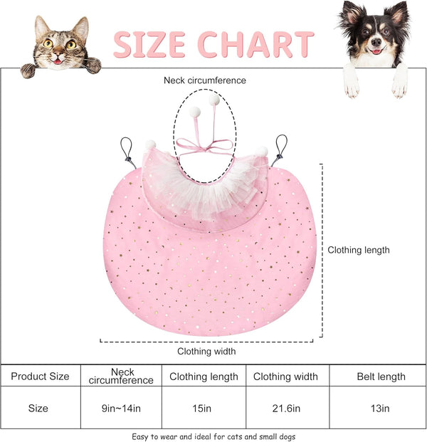 Pet Wedding Costume for Cat Small Dogs, Sparkly Cat Clothes Tulle Cloak for Puppy Kitten, Halloween Dog Outfit Suit for Party Holiday Christmas, Pink