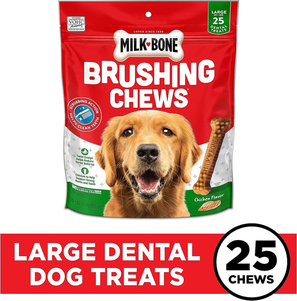 Original Brushing Chews 25 Large Daily Dental Dog Treats Scrubbing Action Helps Clean Teeth