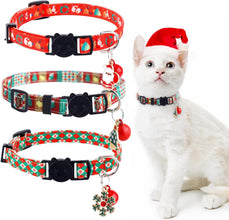 Cat Collar Breakaway with Bells - 3 Pack Breakaway Cat Collars Quick Release Safe Buckle Adjustable Kitten Collar for Girl Boy Cats Pets Supplies,Stuff,Accessories (Christmas)